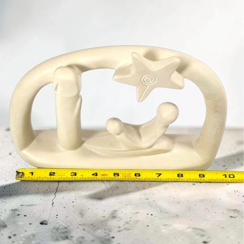 Hand Carved Kenyan Soapstone Nativity Scene Minimalist Modern Holy Family Christ
